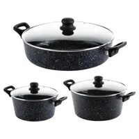 westinghouse pan set induction - casserole 24cm & 28cm + casserole 32cm - set de casseroles - marbre noir