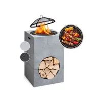 braséro blumfeldt monolith avec grill mgo & bac en acier et pare-étincelles - gris