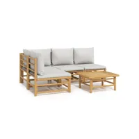 5 pcs salon de jardin - ensemble table et chaises de jardin avec coussins gris clair bambou togp65944