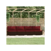 canapé fixe 4 places  canapé scandinave sofa avec coussins marron résine tressée meuble pro frco24927