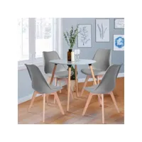 ensemble table à manger ronde et 4 chaises scandinave bois gris