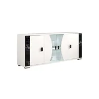 ariane - buffet 4 portes blanc eclairage led intégré avec décor latéral aspect marbre noir