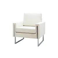 fauteuil moderne en velours avec coussins de siège et de dossier, fauteuil club confortable et rembourré avec pieds en métal, fauteuil canapé touffu, ivoire
