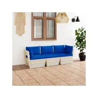 canapé fixe 3 places palette de jardin  sofa banquette de jardin avec coussins bois d'épicéa meuble pro frco80667