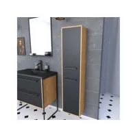 colonne de salle de bain chene brun 30x35x150 cm avec 2 portes et poignees noir mat - structura f083