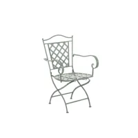 chaise de jardin en fer forgé vert vieilli avec accoudoir mdj10076
