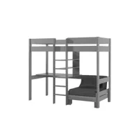 lit enfant mezzanine avec fauteuil convertible en bois massif gris 90x200 cm - lt2045