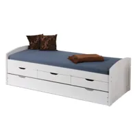 lit avec tiroirs de rangement et deuxième lit gigogne en pin massif peint à l'eau blanc 8052773490184