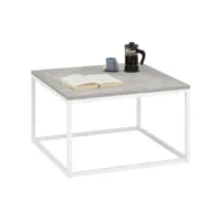 table basse hades, table de salon table d'appoint carrée design retro vintage, plateau en mélaminé béton et cadre en métal blanc
