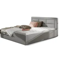 lit avec coffre et tête de lit capitonnée velours gris rizaro-couchage 180x200 cm