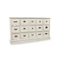 commode grainetier 15 tiroirs bois cerusé blanc 137.5x40.5x76cm - décoration d'autrefois