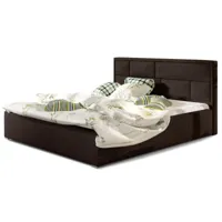 lit avec coffre tissu marron tête de lit capitonnée lenzo - 4 tailles-couchage 200x200 cm