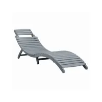 chaise longue avec coussin gris bois d'acacia solide