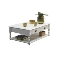 table basse 2 tiroirs blanche style anglais 1 niche l 100 h 38 p 70 cm 40300