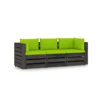 canapé fixe 3 places de jardin  sofa banquette de jardin avec coussins bois imprégné de gris meuble pro frco97231