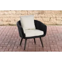fauteuil de jardin ameland 5mm avec hauteur d'assise 40cm , noir /blanc crème