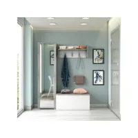 meuble d'entrée mirtilla, entrée moderne avec portemanteau, meuble avec étagère à chaussures, meuble avec miroir, 50x32h182 cm, blanc et ciment 8052773878067