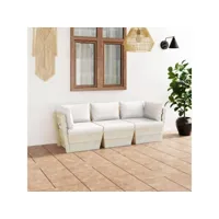 canapé fixe 3 places palette de jardin  sofa banquette de jardin avec coussins bois d'épicéa meuble pro frco58024