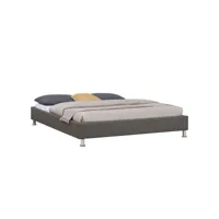 lit double futon nizza en synthétique gris avec sommier queen size 160 x 200 cm couchage 2 places, 2 personnes, pieds en métal gris