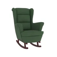vidaxl fauteuil à bascule et pieds en bois d'hévéa vert foncé velours