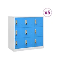 armoires à casiers 5 pcs gris clair et bleu 90x45x92,5 cm acier 2