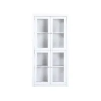 vitrine meuble de rangement 4 portes en pin massif laqué blanc - longueur 100 x profondeur 37 x hauteur 200 cm