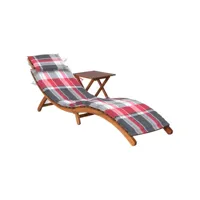 transat chaise longue bain de soleil lit de jardin terrasse meuble d'extérieur avec table et coussin bois d'acacia helloshop26 02_0012634