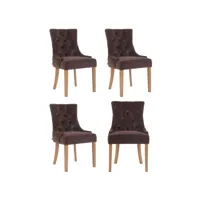 lot de 4 chaises de salle à manger aberdeen en velours piètement en bois d'hévéa , marron/antique clair