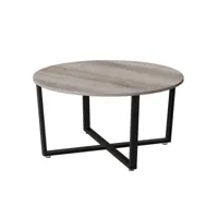 table basse ronde table de salon style industriel cadre en métal robuste facile à assembler pour salon chambre diamètre 88 cm grège et noir helloshop26 12_0002948