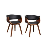 chaise de salle à manger bois marron courbé et similicuir noir kobaly- lot de 2