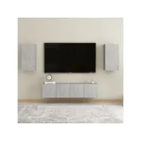 4 pcs ensemble de meubles tv - armoire télévision moderne  banc tv gris béton aggloméré -neww83506