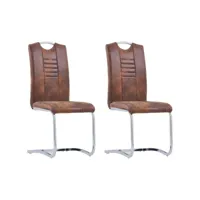 lot de 2 chaises cantilever  chaises de salle à manger chaises à dîner  marron similicuir daim meuble pro frco26217