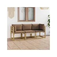 canapé fixe 3 places de jardin  sofa banquette de jardin avec coussins taupe meuble pro frco25898