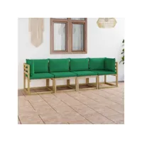 canapé fixe 4 places de jardin  sofa banquette de jardin avec coussins vert meuble pro frco71947