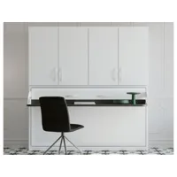 lit escamotable horizontal 90x190 avec bureau et armoire 4 portes spako-couleur gris béton-dimensions profondeur 53,5 cm-avec matelas