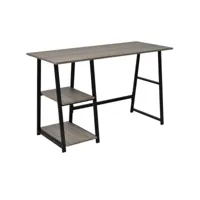 bureau table meuble travail informatiqueavec 2 étagères gris et chêne helloshop26 0502078
