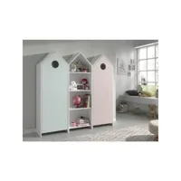 ensemble 2 armoires enfant rose & vert menthe et 1 bibliothèque blanche bois laqué camila csco0405