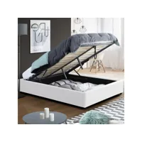lit coffre double miami avec sommier 160 x 200 cm pvc blanc