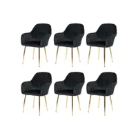 6x chaise de salle à manger hwc-f18, chaise de cuisine, design rétro ~ velours noir, pieds dorés