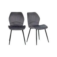 lot de 2 chaises en velours gris foncé avec pieds métal noir - emilio