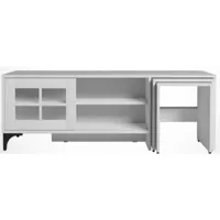meuble tv et 2 tables gigognes bois blanc riko 150 cm