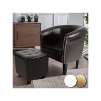 miadomodo® fauteuil chesterfield avec repose-pied - en simili cuir, avec éléments décoratifs en cuivre, marron