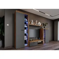 furnix meuble multimédia rivay meuble-paroi tv-lowboard vitrine 4 pièces 270 cm lefkas - graphite