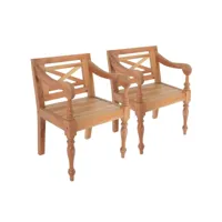 lot de 2 chaises de salle à manger cuisine design rétro bois d'acajou solide marron clair cds020673