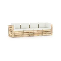 canapé fixe 4 places de jardin  sofa banquette de jardin avec coussins bois imprégné de vert meuble pro frco84214