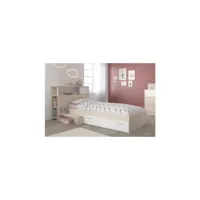 parisot ensemble lit + tete de lit avec rangement - style contemporain - decor acacia clair et blanc - charlemagne swi3480940227939