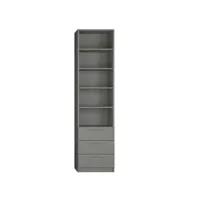 armoire de rangement bibliothèque + 3 tiroirs coloris gris graphite mat largeur 50 cm 20100889154