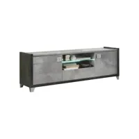 hoffman - meuble tv 2 portes 160cm gris aspect pierre avec led