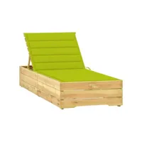transat chaise longue bain de soleil lit de jardin terrasse meuble d'extérieur avec coussin vert vif bois de pin imprégné helloshop26 02_0012541