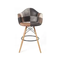 chaise de bar patchwork style scandinaves avec accoudoirs tiba (marron) 128